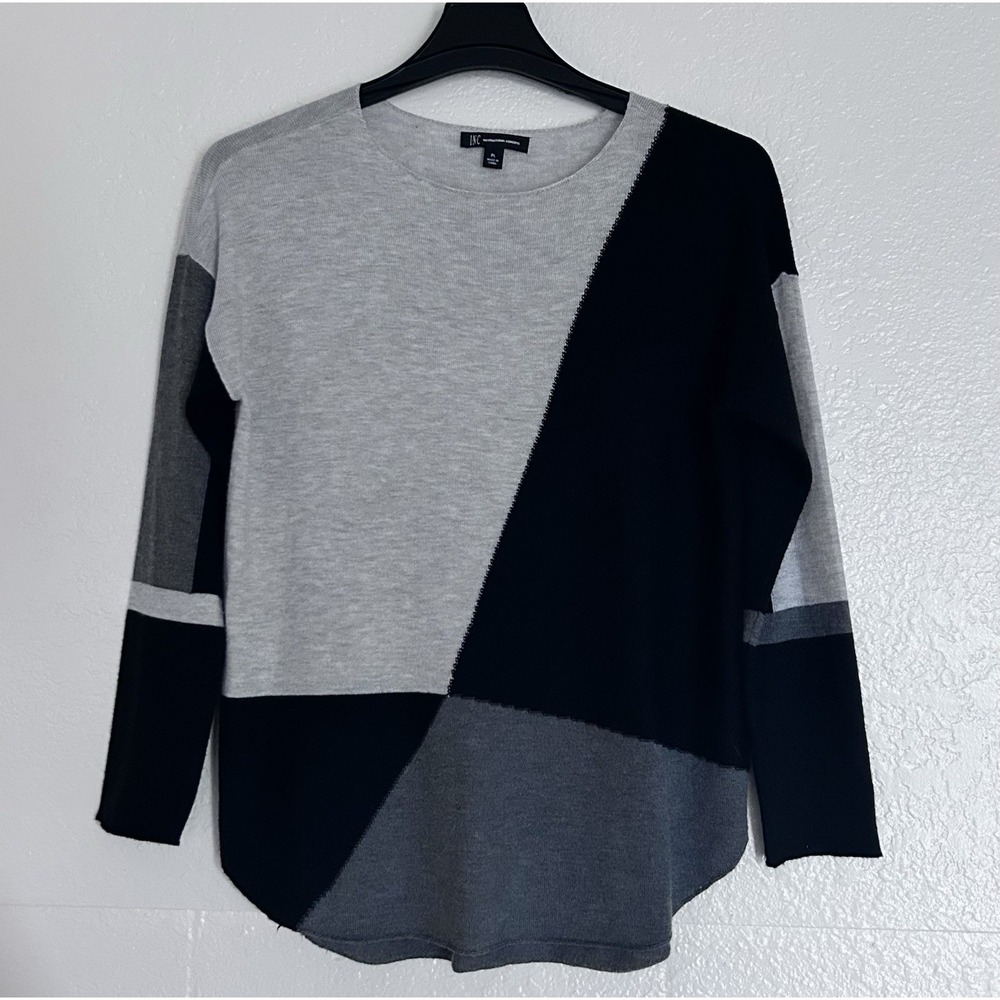 INC International Concepts Sweater Womens PL Grey Colorblock Long Sleeve Office
